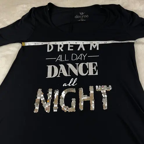 Decree ‎ Glitter Sequined Dance All Night Sleep Shirt Womens XS Black 3/4 Sleeve