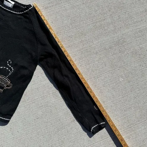 Y2K Christopher and Banks Black Coffee Cup Embroidered Crew Neck Sweater MEDIUM