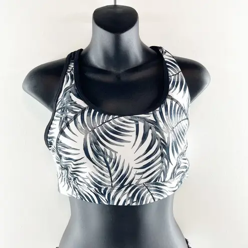 Xersion  Matching Sports Bra and Active Running Palm Leaf Shorts White Black S/M