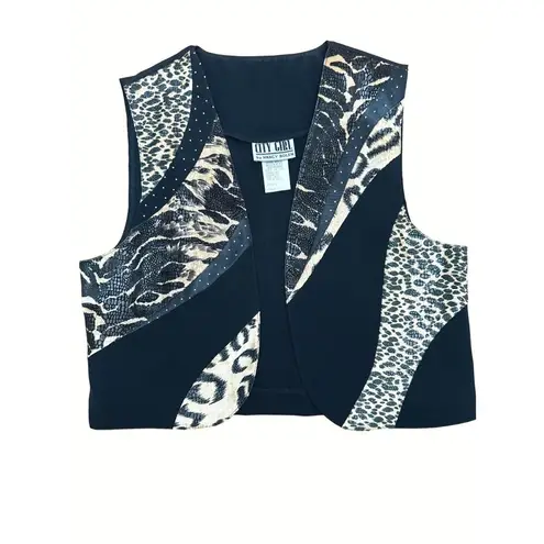 Vintage City Girl By Nancy Bolen Animal Print Vest Size 8 Black Gold Made In USA