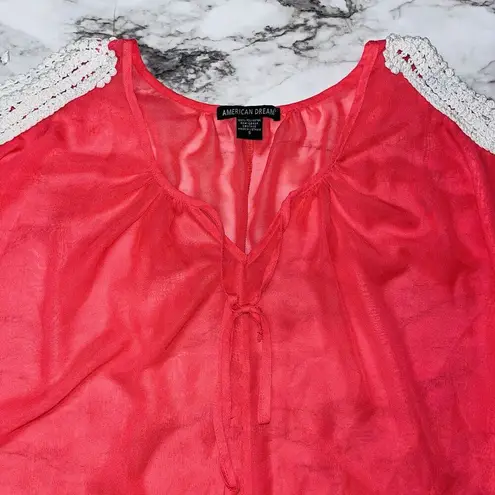 American Dream Short Sleeve Crochet Cold Shoulder Oversized Blouse Pink Women S