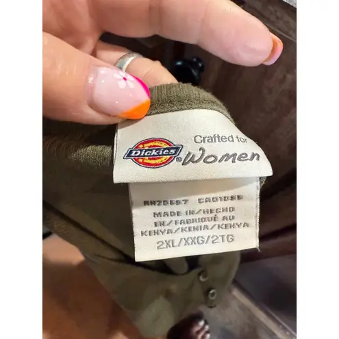 Dickies Women's Long Sleeve Henley Green Size 2XL
