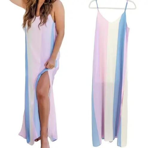 Adrienne  Womens Pastel Striped Sleeveless Vacation Maxi Dress Size S