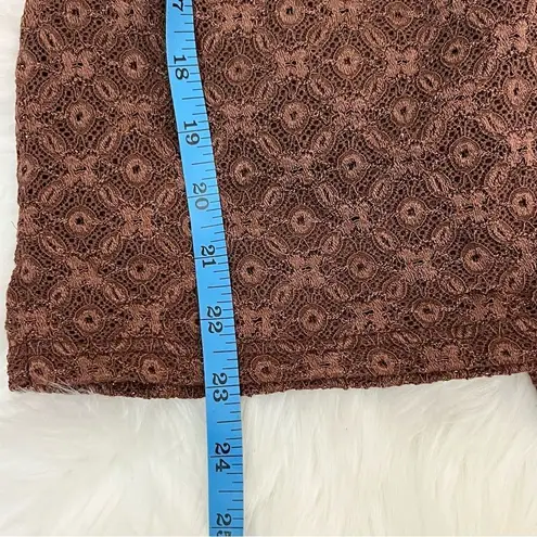 Manuela Semi Sheer Brown Lace/ Crochet Mock Neck Long Sleeve Top S Brown