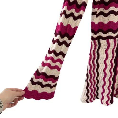 The Wolf Gang Anthropologie Lucid Knit Mini Dress Wavy Stripe Flared Sleeve Sz M Pink Size M