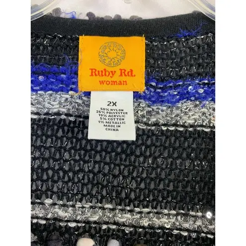 Ruby Rd . Women's Party Animal Blue Black Knitted Cardigan