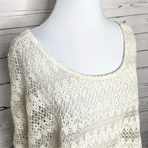 Staring At Stars Cream Open Knit Crochet Boxy Top Size Medium/Large