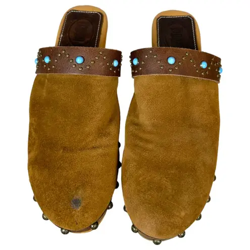 Dingo Woodstock DI 149 Brown Suede Turquoise Western Wooden Clogs Women's 8.5
