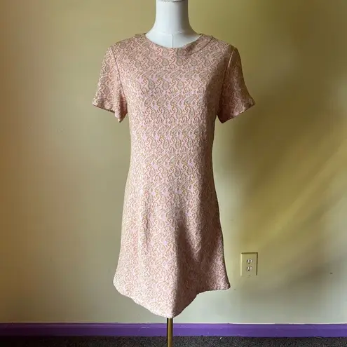 Vintage 60s Pink Sage Green Metallic Paisley Mini Mod Dress XS Small Shift Dress