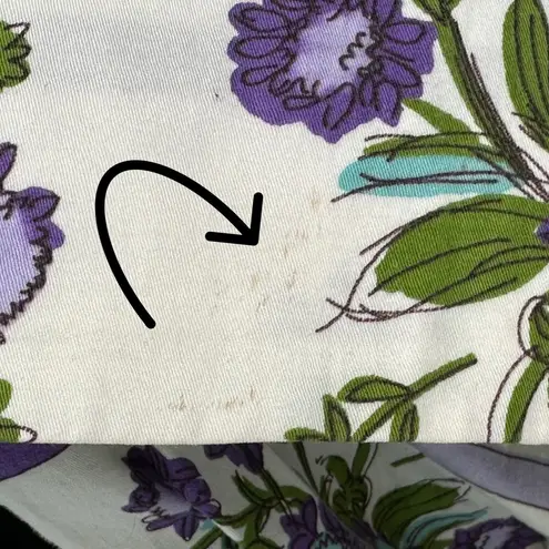 VINTAGE | Size 2 | Cream Purple and Green Floral + Stripe Print Pleated Skirt