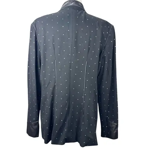 Nygard Womens L Black Paint Dots Blazer Jacket Chic Elegant Faux Leather Trim Size L