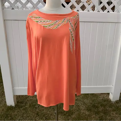 Bob Mackie Vtg Tunic Knit Sweater Top Beaded Women Plus Size Art To Wear