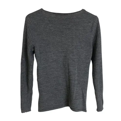 Krimson & Klover Sweater Womens Medium Gray Pullover Merino Wool V Neck Striped