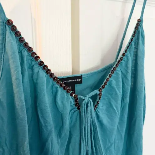 Club Monaco Vintage Y2K Teal Green Sequin Bead Cami Tank Top Size Large