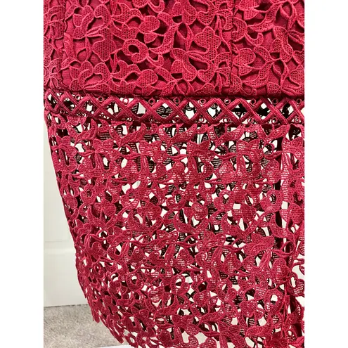 Keepsake Cranberry High Neck Sleeveless Cutout Lace Cocktail Dress Size S $289 Red