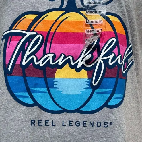 Reel Legends NEW "Thankful" Women's Size Medium Gray Sunset Pumpkin Thanksgiving