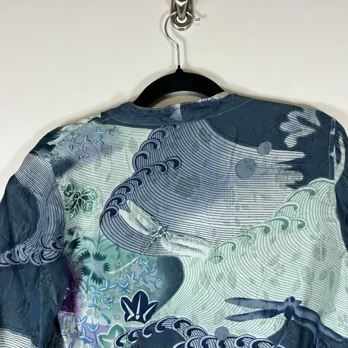 Citron Santa Monica Silk Blend Jacket Open Front Lightweight Geen Blue Petite M Size undefined