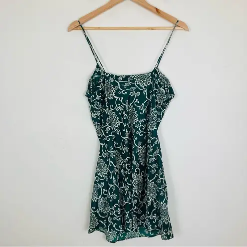 August Silk Y2K Silx forest green & white floral print silk slip dress. Medium