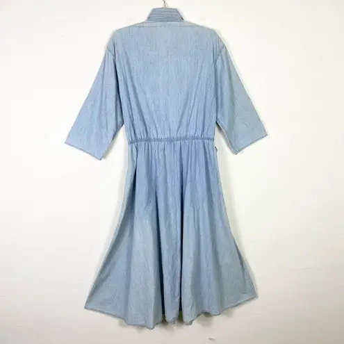 Vintage Schrader Light Wash Chambray Denim Ruffled A Line Dress Size 14 Blue Size L