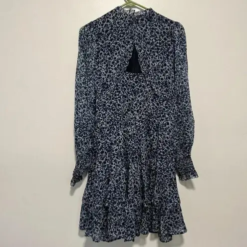 Boden Ruffle Open Back Mini Dress in Blue Quarry Abstract‎ Vine Size 4R