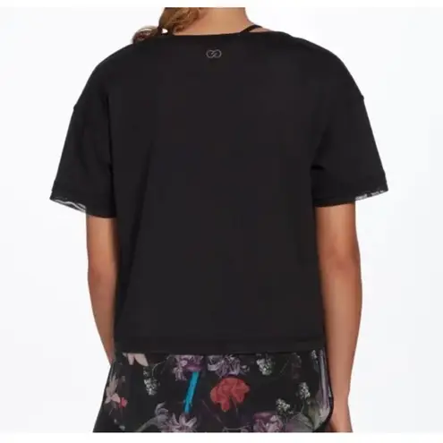 Calia Mixed Media Short Sleeve Black Top size small