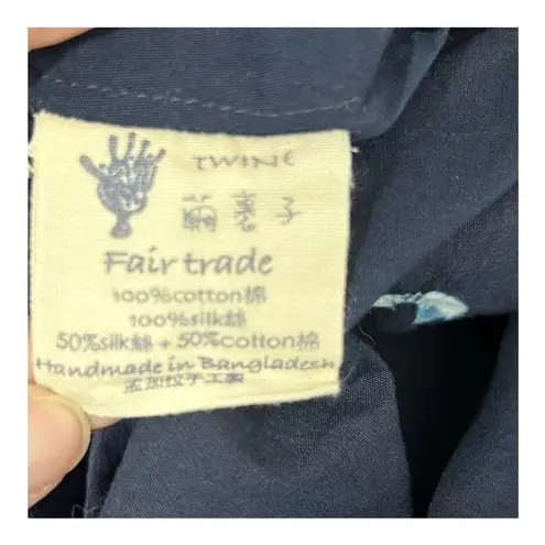 Twine X Prabartana Silk Cotton Blend Tunic Mini Dress Navy Blue, Tie