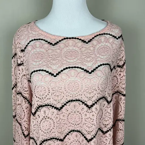 Maverick The Collection Sweater Top Womens Large Crochet Lace Bell Sleeve Boho L Pink