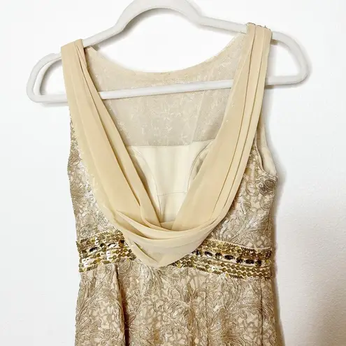 Calvin Klein  NWOT Gold Cream Sequin Cowl-Back Evening Formal Maxi Gown Size 4