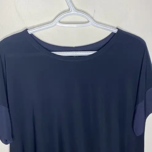 Nic+Zoe navy satin tipped relaxed cut short sleeve blouse size S