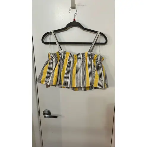 Iris  Linen Blend Yellow Stripe Crop Top Womens SZ L New With Tags