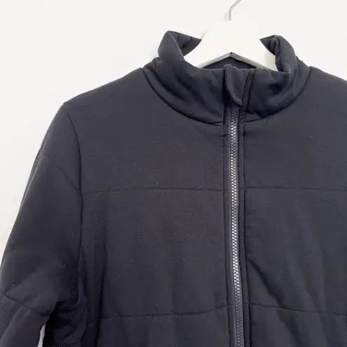 Three Dots Quilted Zip Front Long Sleeve Black Jacket Puff Sweatshirt Size Small
