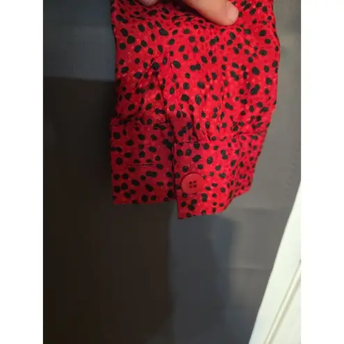 Notations Red Polka Dot Satin Shirt, Women's Size 10, Stretch Button-Up Blouse