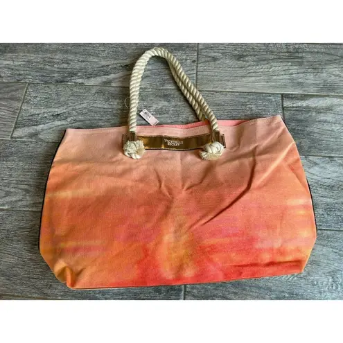Victoria's Secret NWT‎ Victoria Secret Shoulder Tote Bag Braided Rope Handles Beach Peach Ombre