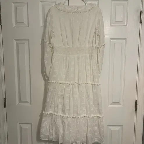 Sail To Sable Embroidered Pom Pom Midi Dress White