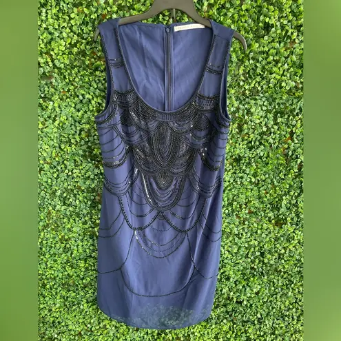 Susana Monaco - Navy Blue W/ Black Beaded Embellished Sheath Dress - NWOT
