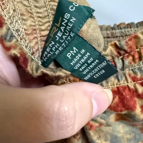 Lauren Jeans Co Ralph Floral Smocked Off Shoulder Long Sleeve Top PM Brown Red Size undefined