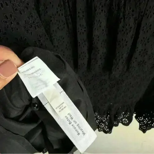 Madewell ‎ Women’s Black Eyelet Waterlily Tiered Ruffle Boho Mini Dress Size 10