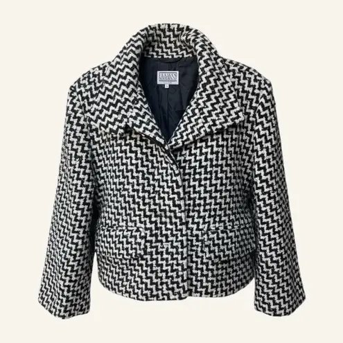 Vintage 80s Luciano Soprani Italian Wool Tweed Black White Short Coat 44/8