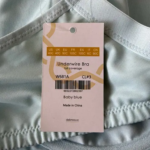 NWT Delimira Full Coverage Light Blue Bra 40C Underwire W681A Pastel Mesh Size undefined