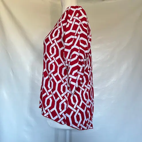 Escapada Pullover Womens Top Size XS Geometric Roll Tab Sleeve V-Neck Americana