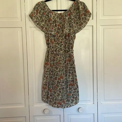 Rebecca Taylor 100% silk floral ruffle top tie waist dress