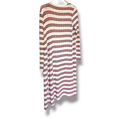 Gaze sz L Womens White Striped Long Open Front Sweater Nautical Gauzy Layering Size L