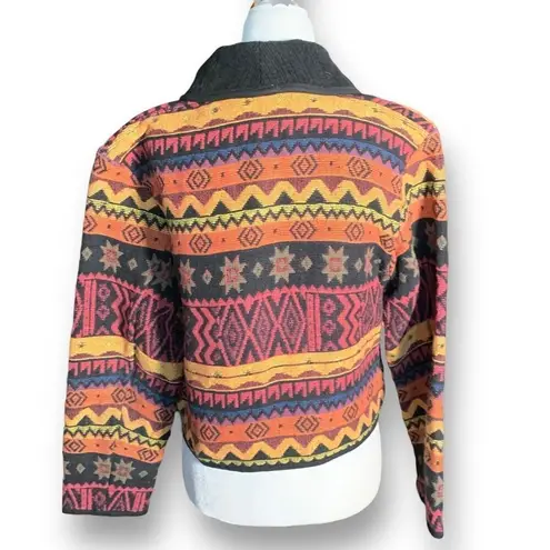 Vintage New Identity Jacket Southwestern Aztec Print Boxy Cropped Shawl Collar Black