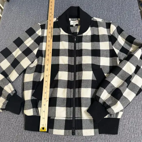 Milly Black and White Plaid Wool Zip Up Bomber Jacket