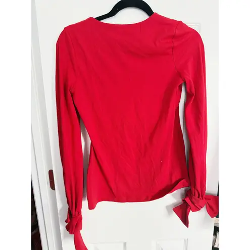 Susana Monaco NWT V-Neck Top Tie Sleeves Small Red Cherry Sexy Romantic Fall