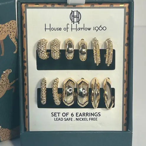 House of Harlow 1960 Set of 6 Gold Tone Hoop Stud Earrings Lead Safe Nickel Free
