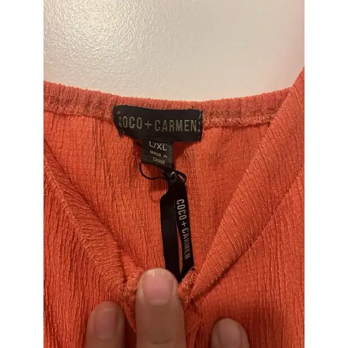 Coco + Carmen NEW Coral Orange Button Down Spaghetti Strap Tiered Ruffle Maxi Dress Size L XL