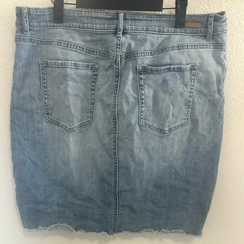 Caslon Denim Pencil Skirt with Raw Step Hem Medium Wash Distressed Size 16