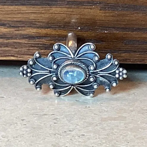 STERLING SILVER 925 BLUE LABRADORITE DETAILED RING SIZE 6 1/2 STATEMENT PIECE