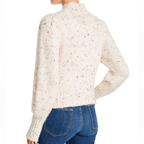 Rebecca Taylor Soft Tweed Cable Knit Mock Turtleneck Sweater Pink Purple Cream